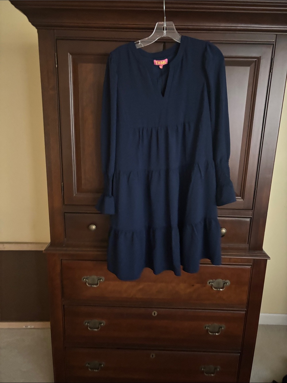 THML Navy Tiered Long Sleeve Girls Dress